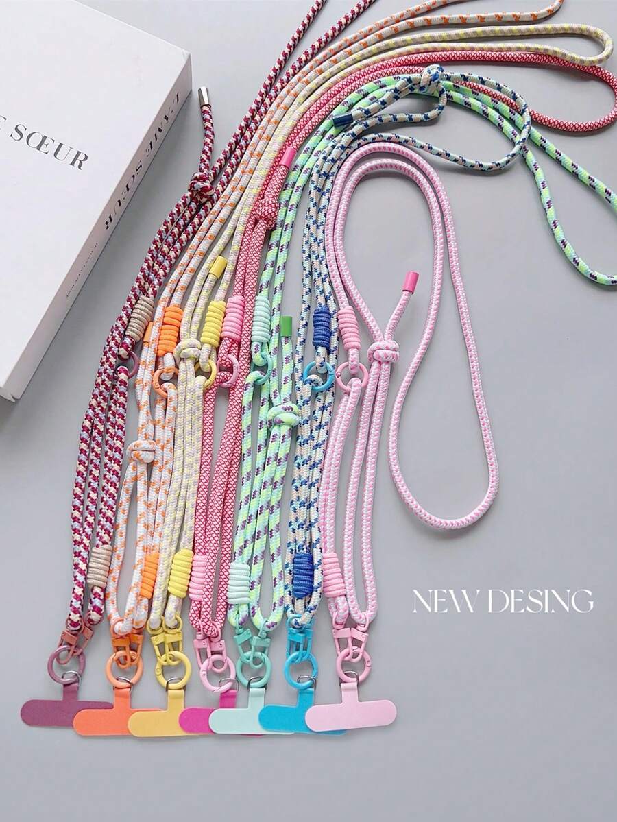 1 pieza Cordón de moda ajustable en longitud, correa de muñeca, correa de bandolera, correa de collar, soporte para estuche de teléfono, clip resistente, diseño desmontable, anti-pérdida, incluye almohadilla, adecuado para teléfono, ventilador