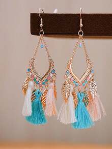 2 piezas Pendientes con borlas de diseño único, pendientes bohemios vintage