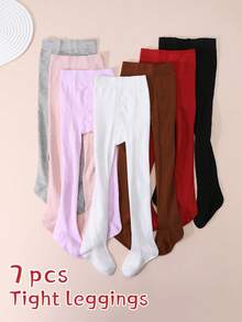 7pcs Girls' Solid Color Leggings/Tights, Suitable For Students Everyday Wear, All Seasons - Multicolor - View 16