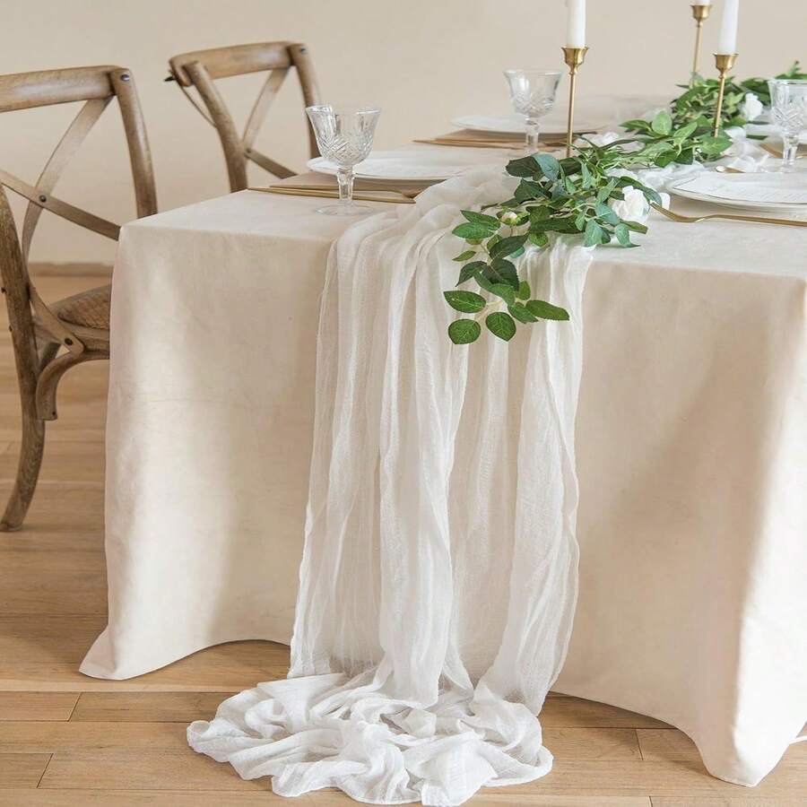 6/10Packs Cheesecloth Table Runner 20 X 120 Inch Gauze 10FT Semi Sheer Boho Fabric Cheese Cloth Table Runner For Wedding Party Birthday Baby Bridal Shower 35*120inch(White) - trắng - Xem 1