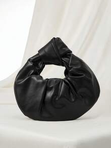 Fashion Soft PU Leather Wrinkled Cloud-Shaped Tote Bag For Women Winter Gifts - Black - View 8