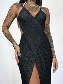 Beach Cover-Up, Pool, Lace, Knit, Summer, Vacation Dress - Negro - Ver 3