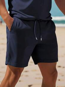 Men's Polo Shirt And Shorts Set Breathable Casual Summer Beach - Navy Blue - View 3