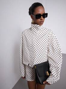 Se-Hore 时尚女装秋季新品，返校/大学街头风，欧美复古波点立领飞行员夹克，春季款 - 黑白波點 - 查看 5