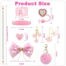 QY Bling Cup Accessories For 40/30/20 Oz Tumbler With Handle Including Glitter Bow Straw Topper, Heart Straw Cover, Pearl Water Bottle Handle Strap, Boot, Pom-Pom, Keychain Charms(Pink) 2216 - 粉紅色風格2 - 查看 2