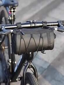 Bolsa de guidão de bicicleta ajustável de grande capacidade - Bolsa de estrutura frontal multicompartimentada preta com sistema de fixação elástica, design cilíndrico moderno, adequada para itens essenciais de ciclismo e armazenamento portátil, bolsa de bicicleta, fecho de zíper