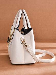 女士手提包套装，时尚单肩包，绣花小方包 - 米色 - 查看 4