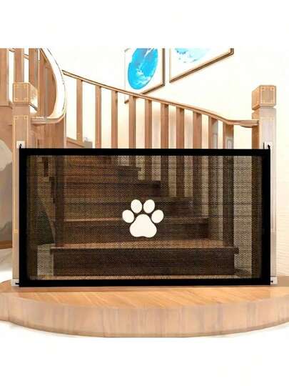 可调节无台阶宠物安全门 - 可扩展室内/室外狗和猫屏障，带 PVC 网格，易于安装，防止宠物跑出，非常适合楼梯安全，室内狗门