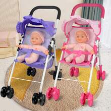 Doll Stroller Baby Doll Stroller, Soft Body 11 Inch Baby Doll Included, Pink,Baby Doll Toy Cart With Bottom Storage Basket, Baby Doll Stroller For Toddlers 3+ Year Old Children Play Toy Baby Stroller For Dolls & Travel, Suitable For Plush Toys And Plush Animals, Pretend Play For Kids Ages 3+, Toy Doll Stroller, Role-Playing Toy Stroller, Purple And Pink - Multicolor - View 7