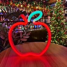 1 Stück LED Weihnachtsthemen Elemente Szene Apfel Neonlicht Wanddekoration, batterie-/USB-betriebenes romantisches Feenlicht, Heim-Feiertags-Party Kinderzimmer Schlafzimmer Dekoration