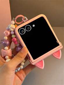 Carcasă de protecție mată maro cu suport pentru urechi în formă de inimă drăguță, compatibilă cu Samsung Galaxy Z Flip7 Flip6 ZFlip5 4 3, cu șnur din nailon, anti-cădere, pliabilă, rezistentă la cădere, pentru PC