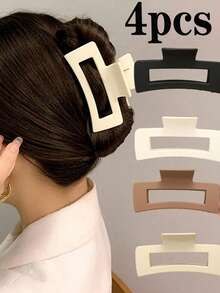 1pc/4pcs Square Lightweight Plastic Hair Claw Clip, Solid Color Hair Claws, Minimalist Style, Retro Frosted Disc Hair Clip, Suitable For Daily, Outing, Leisure, Party, Commuting, Vacation, Washing Face, Bathing, Makeup, Bathroom Hair Accessories, Headwear Accessories, Hair Clips (Black, Beige, Khaki, Dark Coffee)