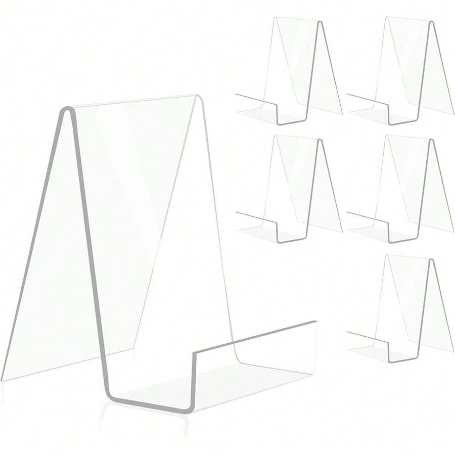 New 6 Pack Acrylic Book Stand Thickened Clear Book Display Easel Holder For Displaying Tablets Newspaper MagazinNotebooks Textbooks CDs (Clear-Large) - 透明3mm/厚6大 - 查看 1