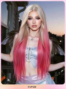 TOPSHE 13*4 HD Spitze Mehrfarbig 30 Zoll lange gerade Haare ohne Pony, Kostüm für Halloween für Damen, hitzebeständige synthetische Perücken für Frauen, Party, Cosplay, Y2K, Halloween Hot