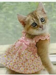 1 pieza Vestido de tirantes con estampado floral romántico para perros y gatos pequeños, vestido de princesa elegante, ligero y transpirable, adecuado para primavera/verano