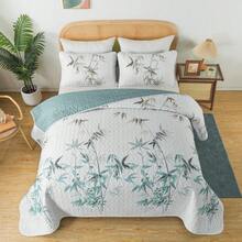 3Pcs Green Gradient Bamboo Bedspread Coverlet Set-Quilted Bedspread Sets, Home Room Decor, Dorm Decoration, Valentine Day Gifts, All Seasons - Green Gradient Bamboo - 查看 5