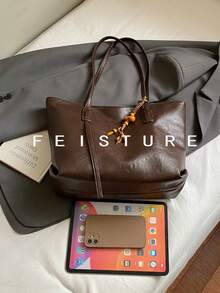 1 件复古大容量通勤手提包，拉链开合，吊坠装饰，适合日常外出、约会、通勤 - 咖啡 - 查看 5