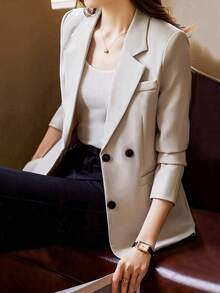 Plus Size Women Spring Autumn Casual Solid Color Suit Jacket