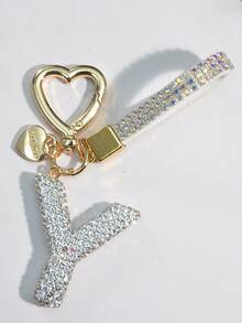 1pc White Ceramic Rhinestone Letter Keychain, Cute Personalized Bag/Car Key Chain, Simple Heart Decor For Mom, Friends, Valentine's Day Halloween Accessories Teachers Day Christmas Gift Ideas Bag Accessories Lanyards With Id Holder Car Accessories Bag Charms