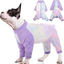 1 bộ đồ phục hồi toàn thân cho chó, thoáng khí dành cho cả nam và nữ, áo liền quần thiết kế nhuộm loang, đồ bảo vệ vết thương chống liếm cho chó sau phẫu thuật, đồ ngủ mềm mại cho chó, phù hợp cho chó nhỏ/vừa/lớn - Màu tím - Xem 2
