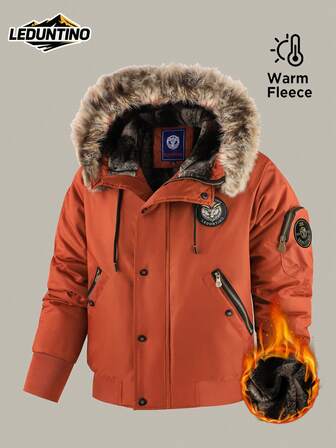 LEDUNTINO Men's Autumn/Winter Fashion Zip-Up Outdoor Casual Padded Jacket, Detachable Fur Collar, Multi-Pocket, With Buttons, Thermal Lined, Windproof-Ideal Gift For Boyfriend, Suitable For Outdoor Jacket Coat In Fall Winter, Men's Clothing