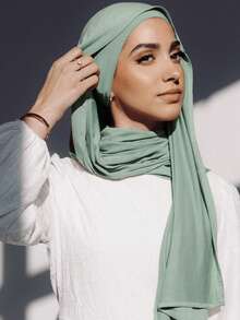 Bộ 2 chiếc/bộ Jersey Hijab & Undercap phù hợp, vải Modal thoáng khí và thoải mái màu trơn, 1 mũ Hijab ống + 1 khăn Hijab Modal nhẹ, thích hợp để mặc hàng ngày - Đậu xanh - Xem 7