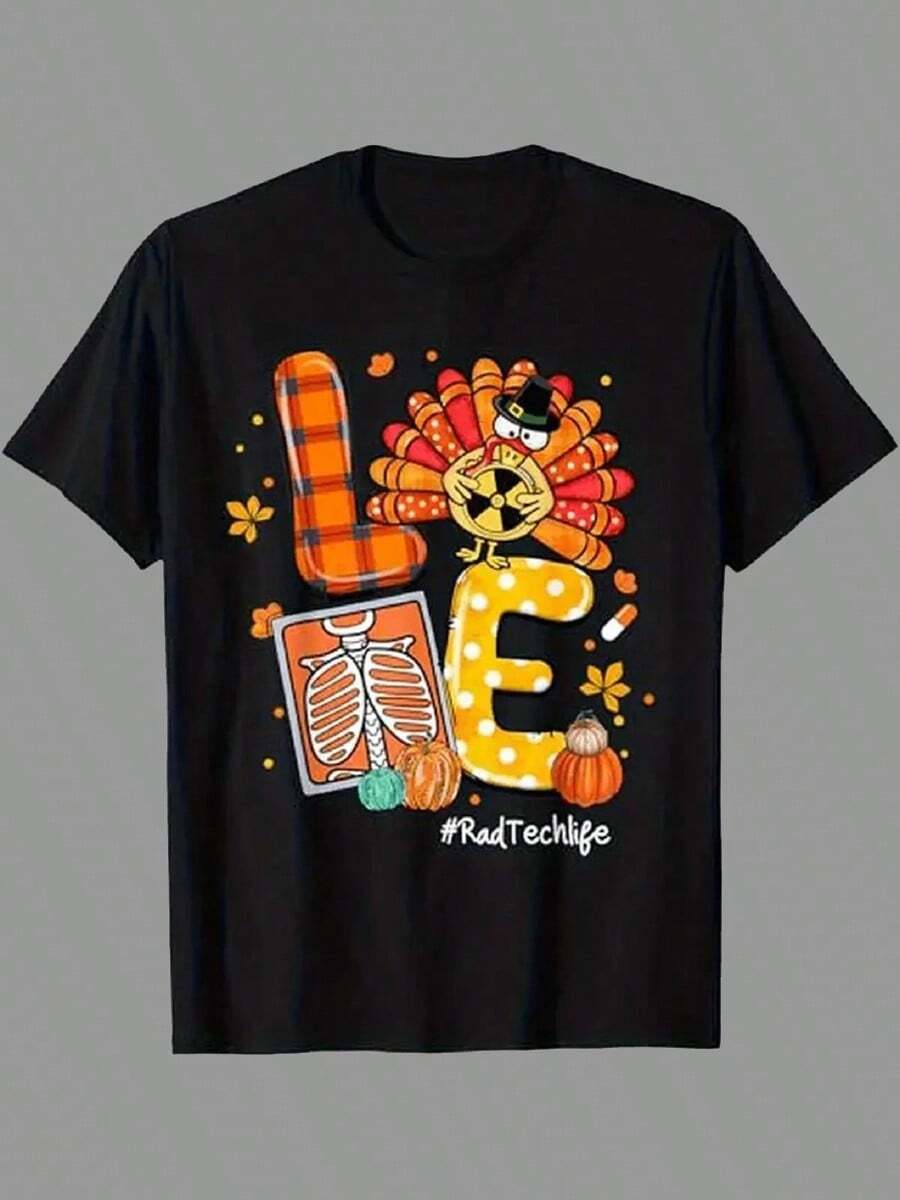 Men's Heavyweight 200gsm Black Rad Tech Life Graphic T-Shirt - Halloween & Thanksgiving Tee With LOVE Skeleton Hands, Pumpkin - #RadTechLife Design - Soft Cotton Crew Neck Shirt For X-Ray Techs, Radiologists - Sizes S-XXXL - Perfect Christmas Gift For Medical Professionals, Holiday Casual Wear, Festive Themed Design, Durable Digital Print, Seasonal Apparel, Highquality Fabric, Short Sleeve Top, Radiographer Apparel, Best For Christmas, Perfect For Thanksgiving,Nightmare Before Christmas,Christmas,Halloween Costumes,Funny T Shirts,Summer Outfits,Thanksgiving Day,Men Graphic Tees,Streetwear Men - màu đen - Xem 1