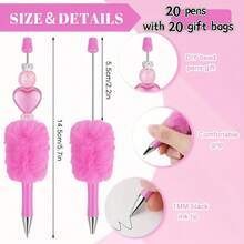 40 Pcs Multicolor Plush Beadable Pen Set - Includes 20 Ballpoint Pens & 20 Pen Bags, Retractable Diamond Bead Pens, Plastic Bling Shaft With Black Ink For DIY Party Office Use - 混合色 - 查看 2