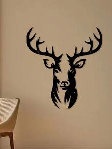 1 Stück rustikaler Stil Metall Hirschkopf Wandkunst - Schwarze Metall Hirschsilhouette, Wanddekoration für Innen- und Außenbereich, kreative Weihnachtsdekoration, Feiertags-Dekoration, geeignet für Büro, Wohnzimmer, Schlafzimmer, Terrasse, Küche, Garten Wandkunst Wanddekoration zum Aufhängen, ideales Geschenk