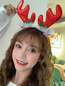 New Christmas Reindeer Antlers Headband With Cute Animal Elements - Holiday Hair Accessories, Fashionable Dress Up Headbands, Great For Gift Giving - Single Pack, Women's Cute Antlers Headband, Polyester Christmas Party Hair Accessories Headband
