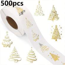 100/500 件透明圣诞雪花密封贴纸 - 不粘装饰，金色雪花用于礼品包装、装饰、卡片 - 1 卷 100 个用于节日派对装饰、节日装饰点缀、充满活力的节日装饰、无粘合剂装饰、卡片装饰、高品质饰面、装饰密封、DIY 装饰 - 金色 - 查看 10