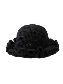 1pc Women Handmade Crochet Ruffle Brim Bucket Hat, Novelty Casual Floppy Cloche Hat - Solid Color - View 14