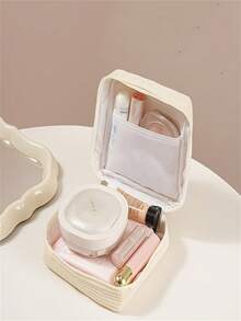 Velvet Women's Lightweight Travel Makeup Bag With Zipper Closure, Multi-Compartment Design - Suitable For Lipstick, Nail Polish, Essentials - Pink, Beige, Black, Purple, Minimalist Style Cosmetic Storage Box, Sanitary Pad Storage Box