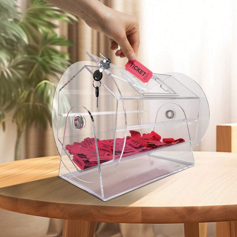 Acrylic Raffle Drum, Holds 5000 Tickets Or 200 Raffle Balls, Professional Raffle Ticket Spinning Cage With 2 Keys, Transparent Lottery Spinning Drawing, Raffle Ticket Box For Lottery Games Bingo - Transparent White - View 1