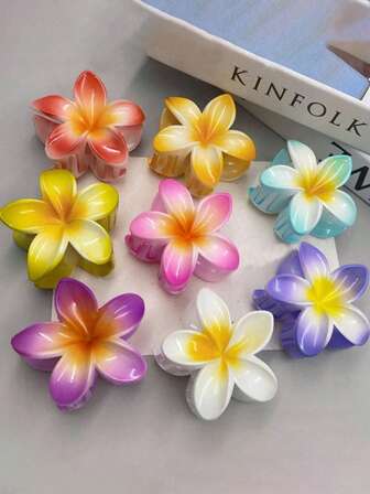 8pcs Hibiscus/Hawaiian Flower Casual ABS Plastic (ABS Resin) 2025 New Plumeria Beach, Travel, Party, Vacation, Back To School Sweet Hair Claw Clips, Fresh Hair Accessories Fall Fashion Women Hair Clip Autumn Hair Clutch Elegant Clips For Hair Winter