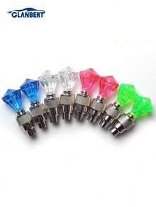 GLANBERT 4 piezas Luz decorativa de cabeza de gema para válvula de neumático de coche, luz de ambiente para válvula de neumático de motocicleta y bicicleta