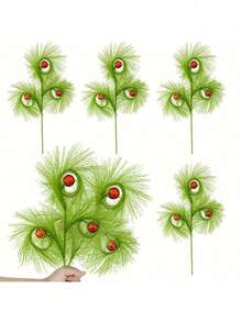 20pcs Christmas Elf Twig Set - Green And Red Artificial Branches With Flashing Balls, Suitable For Christmas Tree Topper, Flower Garlands, DIY Crafts, Seasonal Decorations, Christmas Party Table Decor