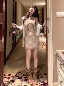 V-Neck Long Sleeve Lace Sheer Cover Up, Lightweight Knit Shawl Collar Cover Up For Summer - White - View 6