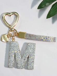 1pc White Ceramic Rhinestone Letter Keychain, Cute Personalized Bag/Car Key Chain, Simple Heart Decor For Mom, Friends, Valentine's Day Halloween Accessories Teachers Day Christmas Gift Ideas Bag Accessories Lanyards With Id Holder Car Accessories Bag Charms
