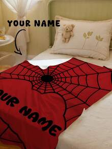 Customizable Text & Spider Web Pattern Blanket, Personalized Photo Throw Blanket For Baby Infant Nursery Decor, Baby Shower Gift - Multicolor - View 7