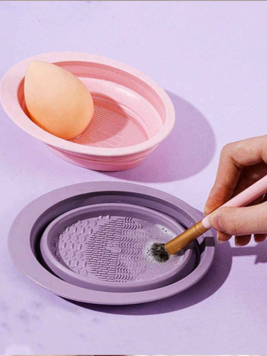 1 Peça Tigela Dobrável de Silicone para Limpeza de Pincéis de Maquiagem, Pode Ser Reciclada, Tapete Portátil de Limpeza de Pincéis de Beleza, Ferramentas de Lavagem e Secagem de Pincéis, Para Pincéis, Borlas e Esponjas, Caixa de Limpeza a Seco Rápida para Ferramentas de Maquiagem
