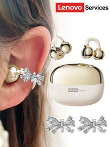 Lenovo Lenovo LE302 Fashionable Bluetooth Headphones With Bow Earphone Accessory, Clip-On Stereo Surround Sound, High-Quality Audio, Low Latency, ENC Noise Cancellation, Comfortable Wear, Suitable As Stylish Earring Accessory And Gift For Women