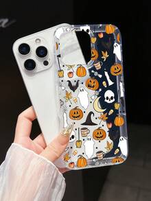 1 pieza Funda de teléfono con amortiguación acolchada de TPU con gráfico único y de moda de fantasma y calabaza de Halloween compatible con la serie 15, 16 Pro Max/16/16 Pro/16 Plus, 11/12/13/14 Pro Max, 11 Pro/11 Pro Max, 12 Pro/12 Pro Max, 13 Pro/13 Pro Max, 14 Pro/14 Pro Max, Funda de teléfono creativa y elegante para la serie Apple 17