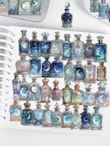 50pcs Moon Phase Bottle Stickers PET Material Notebook Laptop Phone Case Luggage Skateboard Helmet Guitar Decorative Stickers - Multicolor - View 5