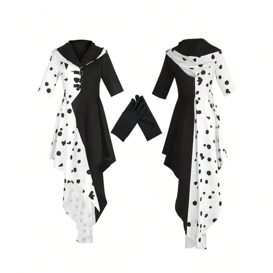 Spotted Dress Role Playing Cloak Dress Set Dalmatian Halloween Dress For Girls - màu đen - Xem 1