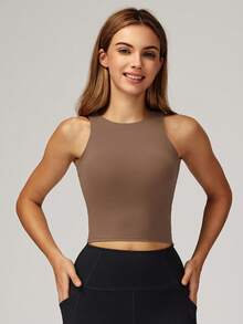 MASKERT Women's Seamless Sports Camisole, High Elasticity, Suitable For Workout And Everyday Wear, Slim Fit Fit, Skin-Friendly Comfort, Easy To Match - Mocha Brown - View 6