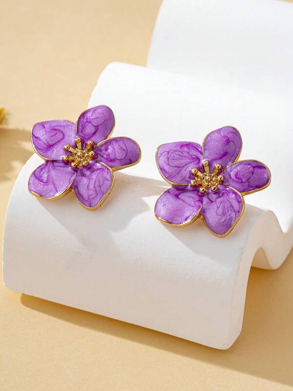 1 Pair Women's Earrings, New Fashion Drip Oil Flower Cute Fresh Flower Earrings, Suitable For Daily Wear And Vacation