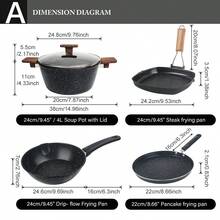 ABKOK 1pc/4pcs Cookware Set, 1-2 Serving Non-Stick Soup Pot And Frying Pan Combo | Compact Size, Suitable For Single Cooking, Sold Individually Or As A Set - Black - View 19