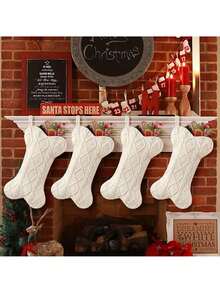 1pc Bone Shaped Christmas Stocking Decoration, White Christmas Stocking Suitable For Christmas Tree Hanging Decor, Fireplace Decor, Home Decor, Christmas Atmosphere Setting, Theme Party, Holiday Celebration