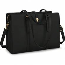 Laptop Bag For Women 15.6 Inch Leather Laptop Tote Bag Waterproof Work Shoulder Bag Lightweight Computer Tote Bag Professional Women Business Office Bag Large Travel Handbag Black - màu nâu - Xem 1